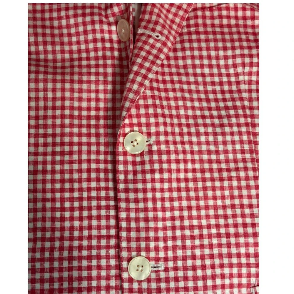 Tallia Gingham Linen Sport Coat Blazer Mens 38S Red White Check Summer Jacket